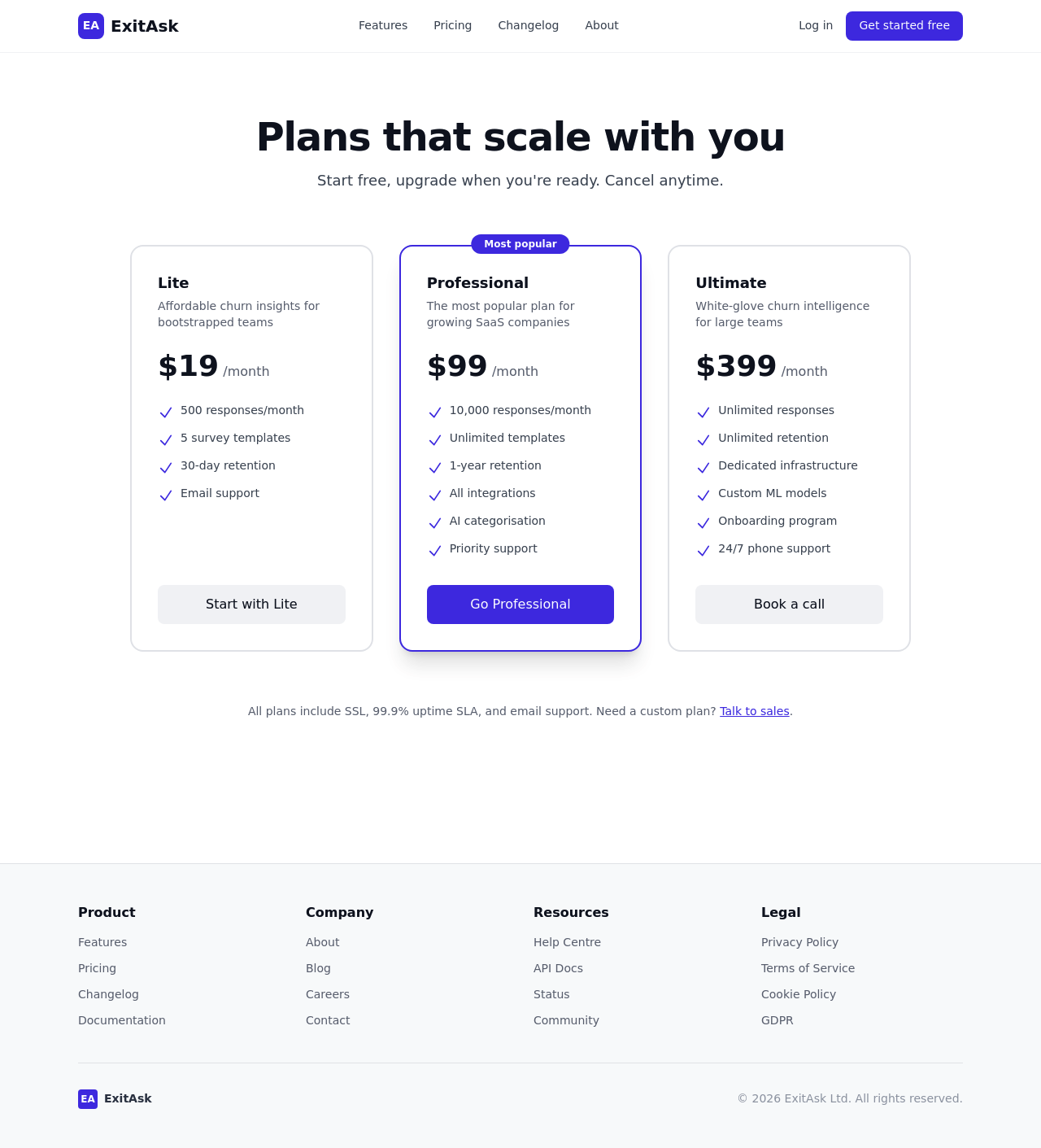 ExitAsk pricing page — before changes